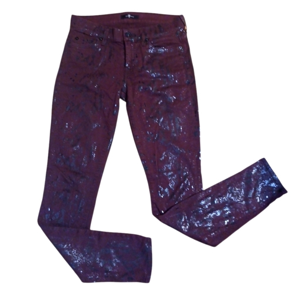 7 For All Mankind  Snake Print Jeans Burgundy Skinny Jeans Size 27